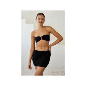 NEW Blanco By Nature 100% Cotton Black Ring Center Tube Top Ruched Back Summer